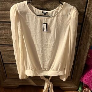 Express White Long Sleeve Tie Front Blouse